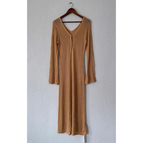 Saodimallsu Brown Long Flare Sleeve Maxi Length Crochet Cover Up Size X-large - Picture 2 of 7